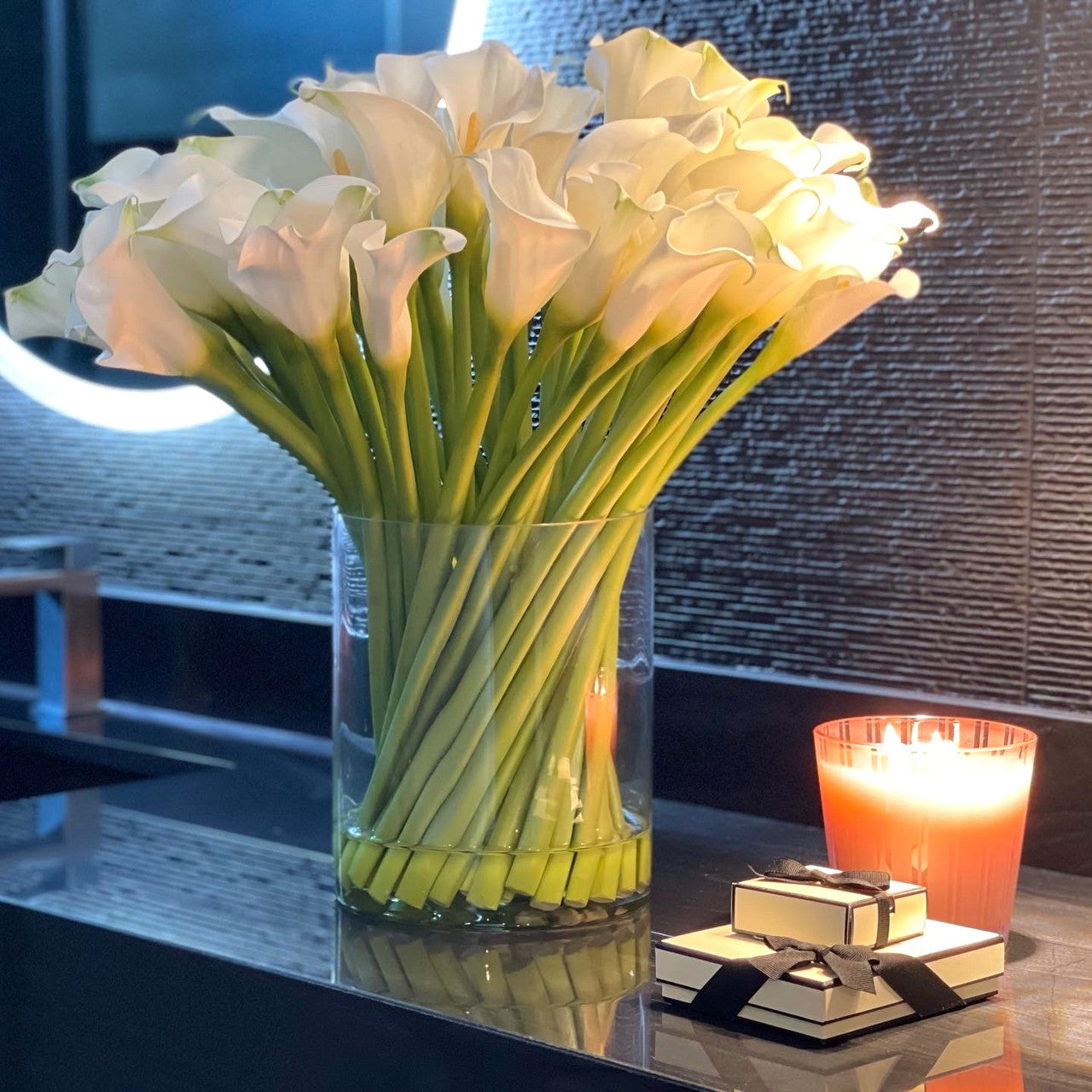 Calla Lilies in Glass Cylinder