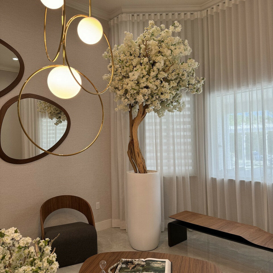 Matt Beige St. Tropez Vase with White Cherry Blossom Tree