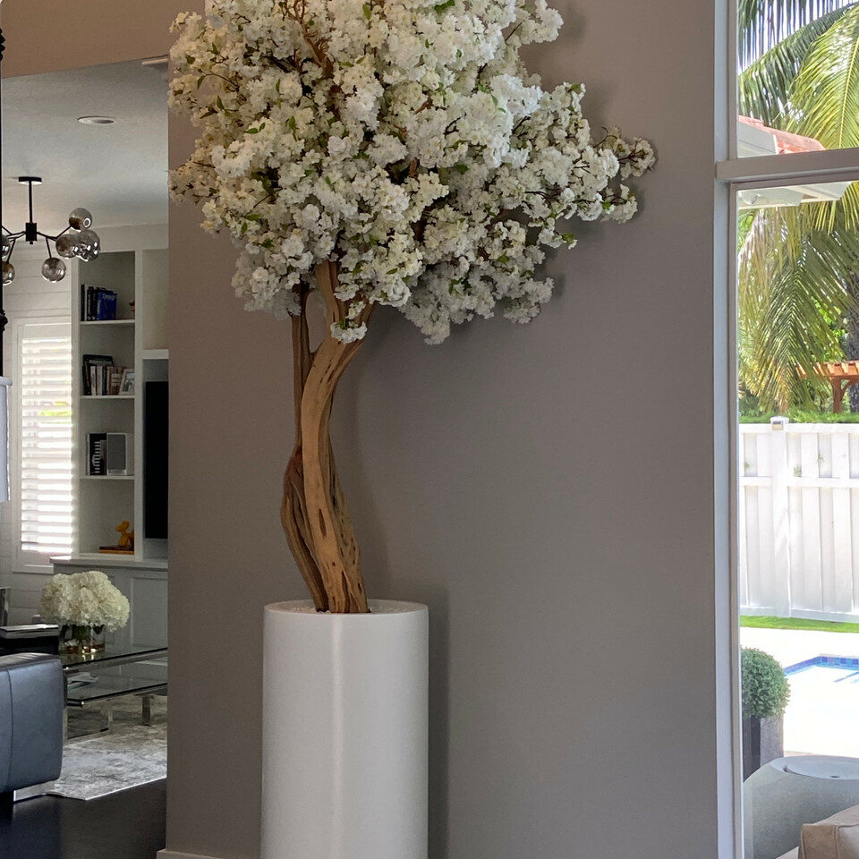 Matt Beige St. Tropez Vase with White Cherry Blossom Tree